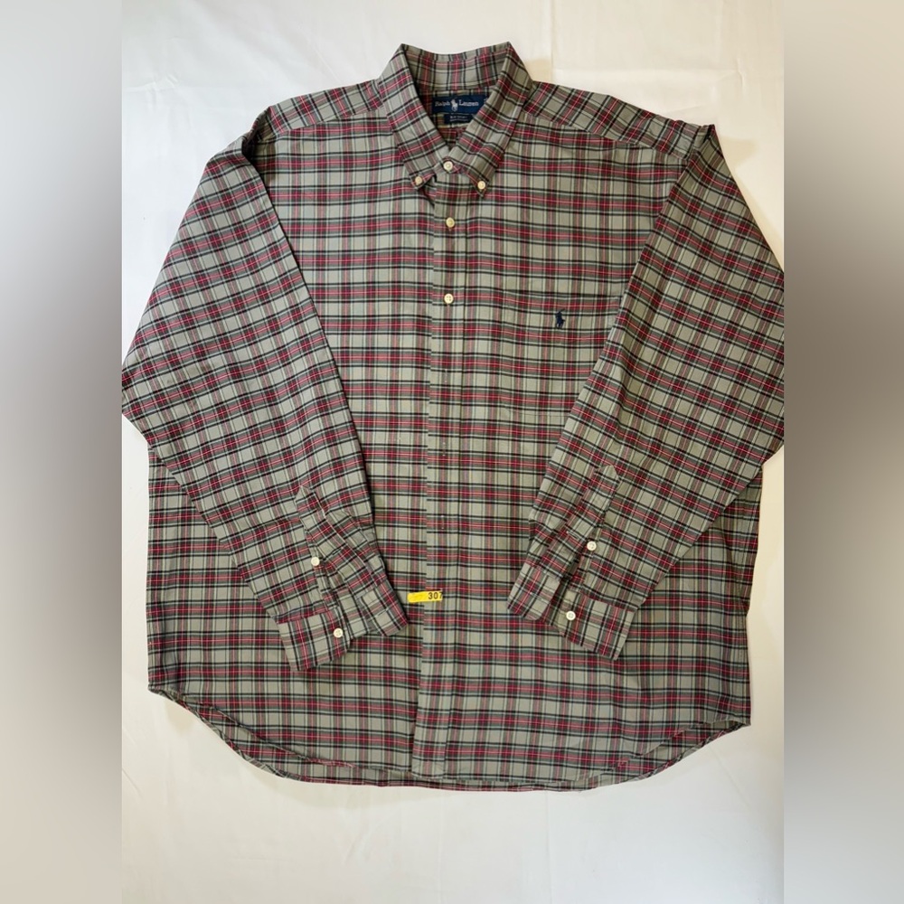 Ralph Lauren Red and Green Plaid‎ Button-Down Shirt Men’s Size XL